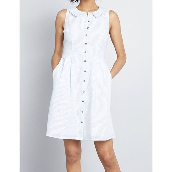 Modcloth Blue Stripe Broadcast Coordinator Sleeveless Shirt Dress Size 20 - Picture 3 of 13